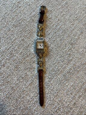 Silver and Brown Decorative Face Leather Strap Watch